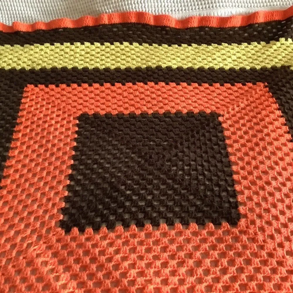 Handmade‎ Blanket Crochet Afghan Throw Brown Yellow Orange 62x56